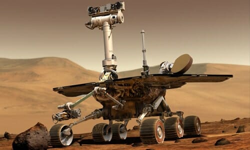 A exploration rover searching for life on mars